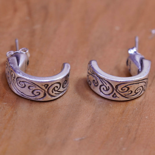 Vintage Sterling silver handmade earrings, 925 huggie, hoops studs