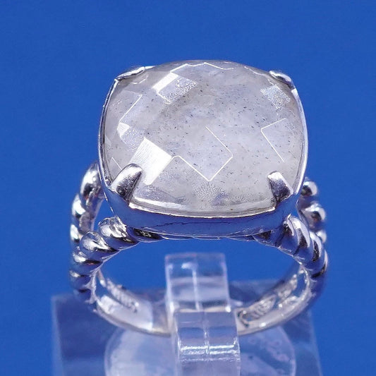 Size 6, vtg Sterling silver handmade ring, 925 w/ checker cut moonstone