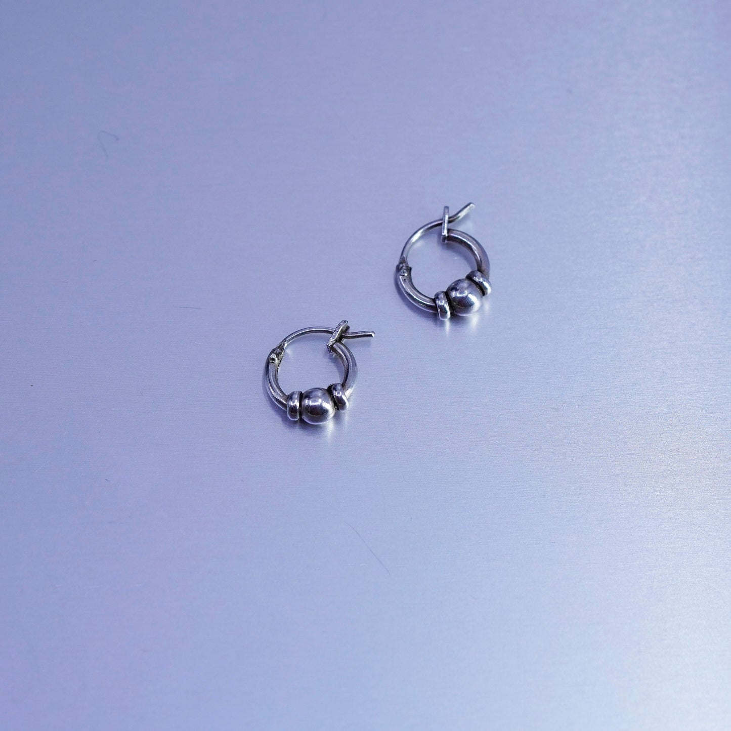10mm, vintage Sterling silver handmade earrings, 925 hoops with beads