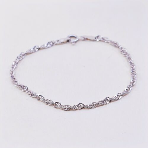 7”, Vtg Sterling Silver Handmade Bracelet, 925 Twist curb link Chain, Stamped 92