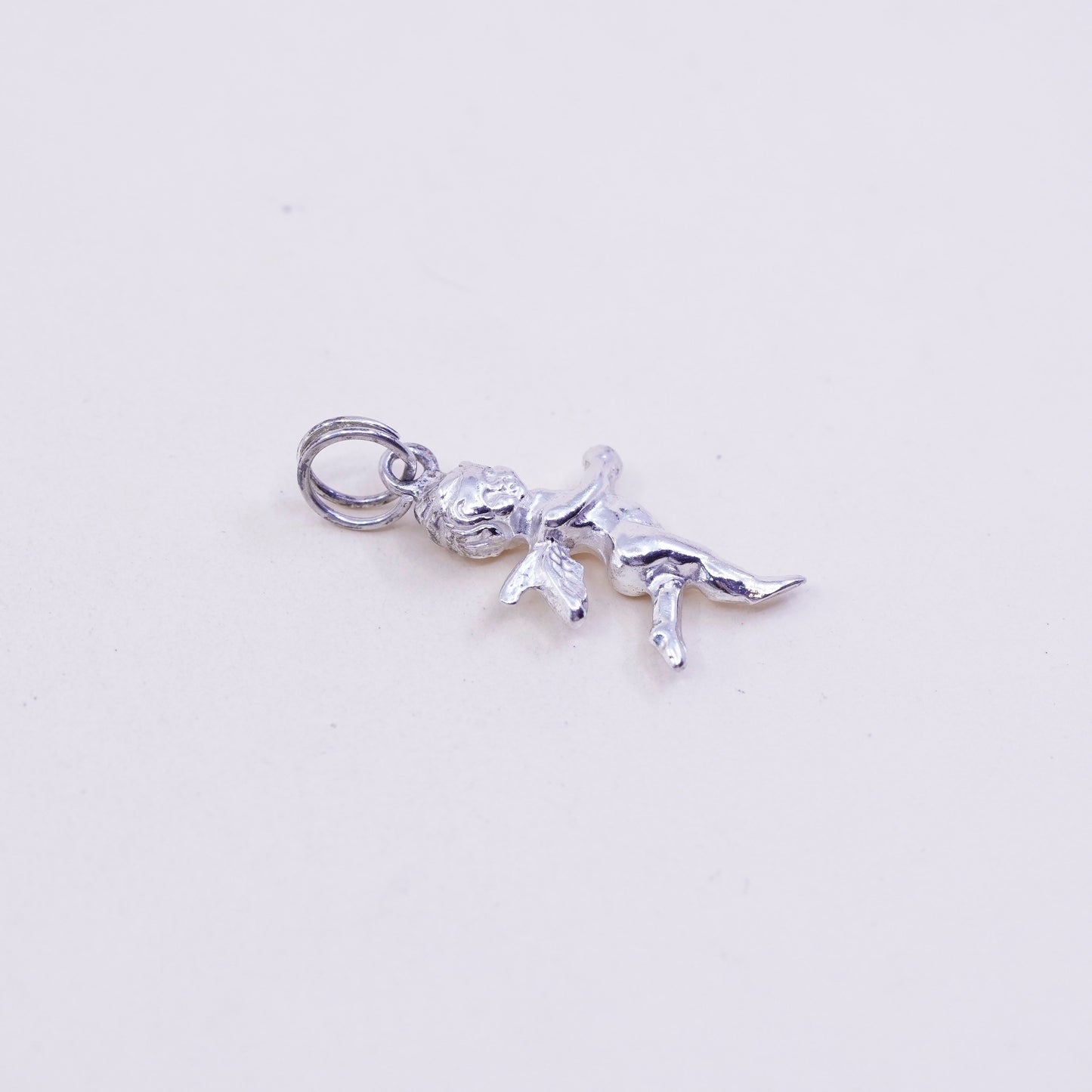 Vintage sterling silver handmade pendant, 925 angel charm