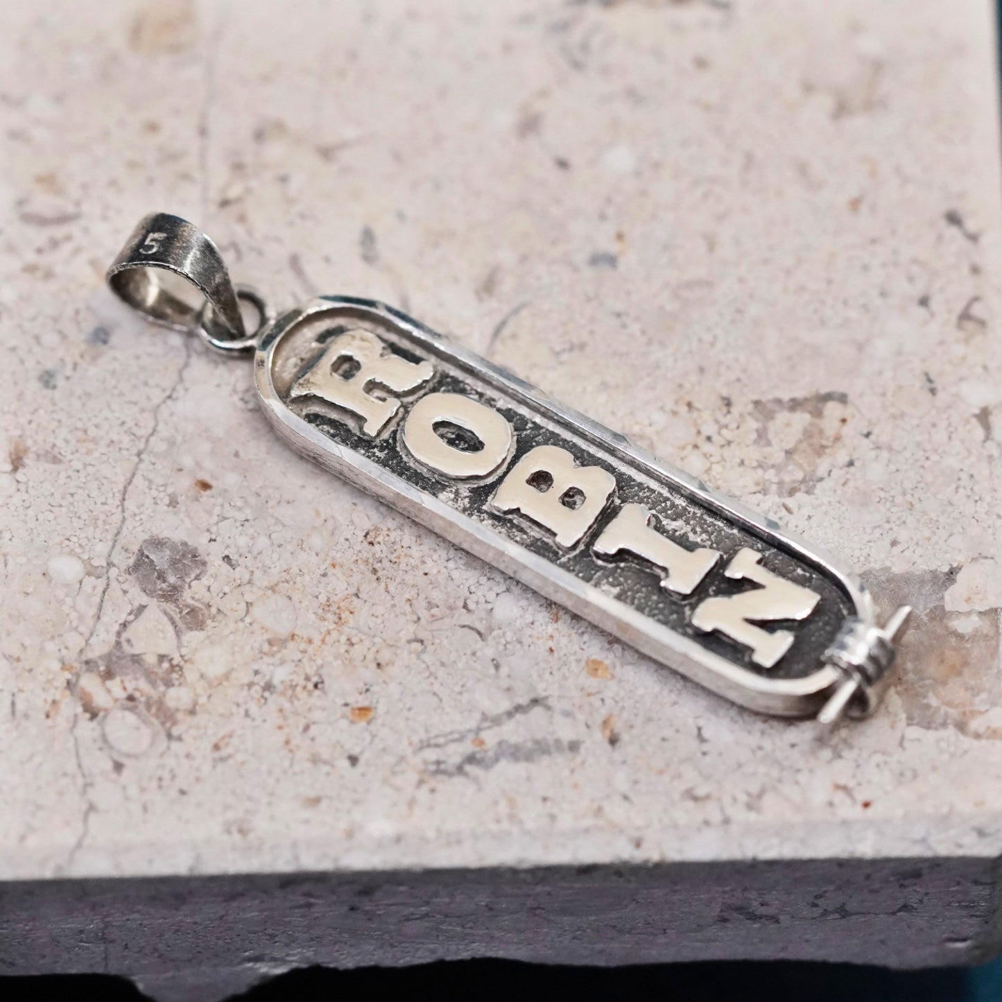 Vintage Sterling silver handmade pendant, 925 tag embossed name robin