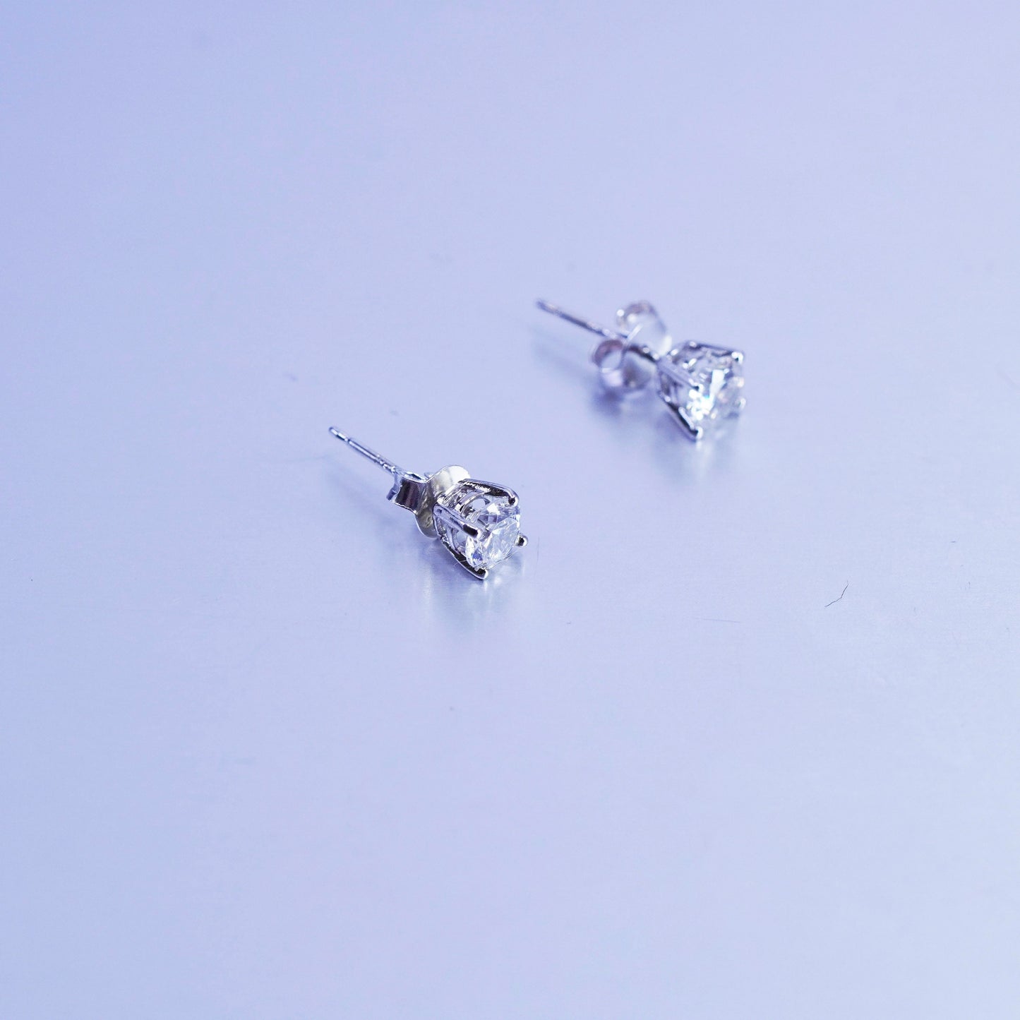 5mm, Vintage Sterling 925 silver earrings, studs with cz inlay