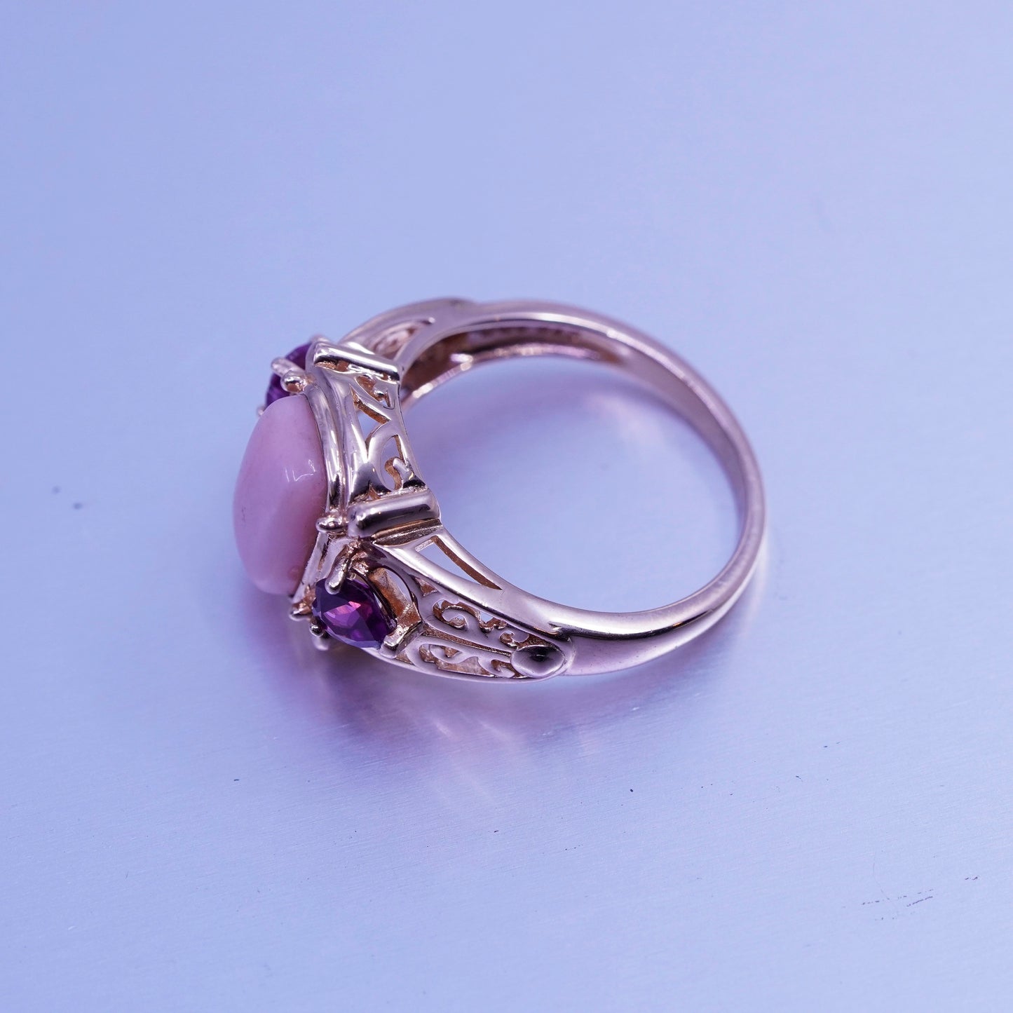 Size 10, DBJ vermeil rose gold over Sterling 925 silver band ring quartz heart
