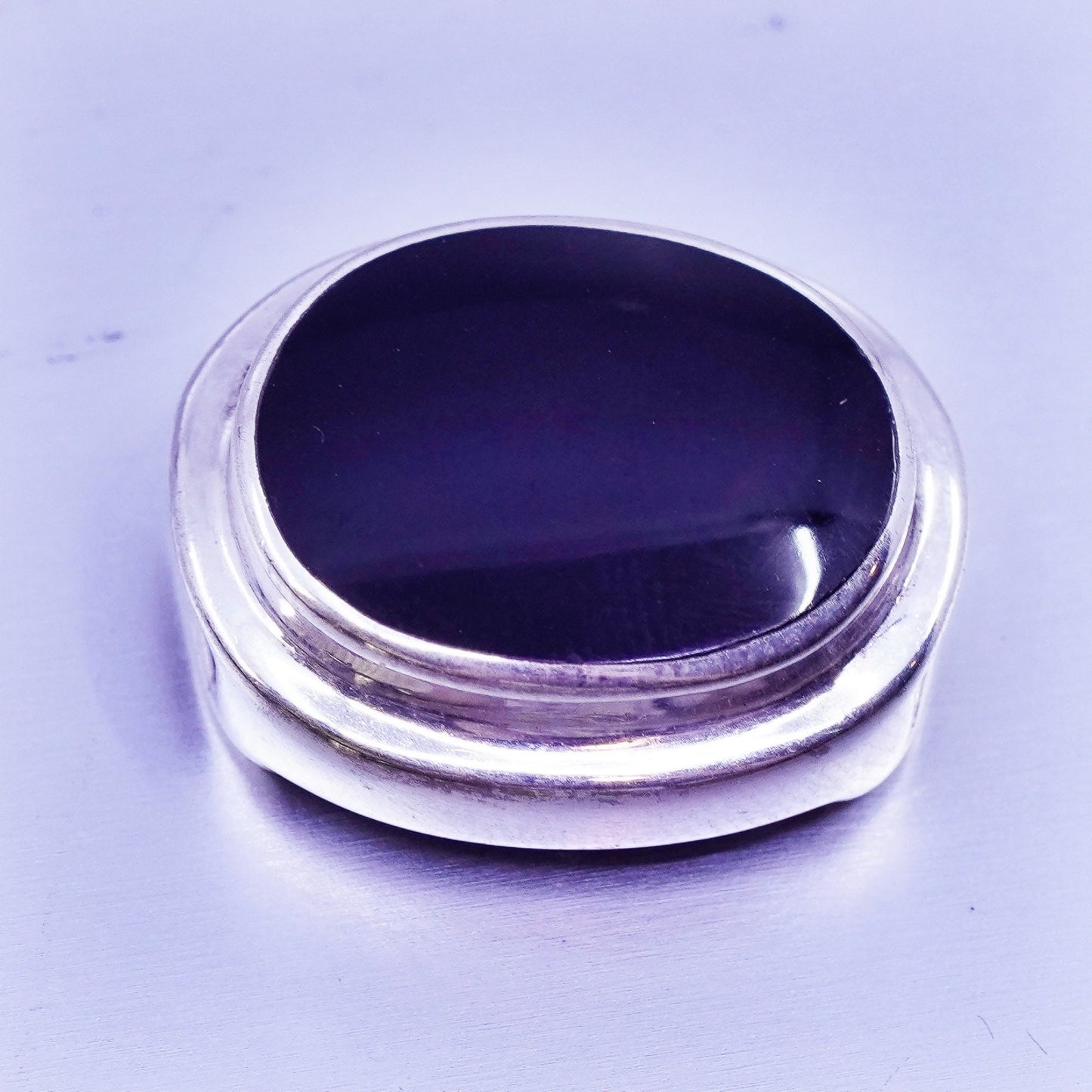 antique sterling 925 silver handmade pendant with oval obsidian