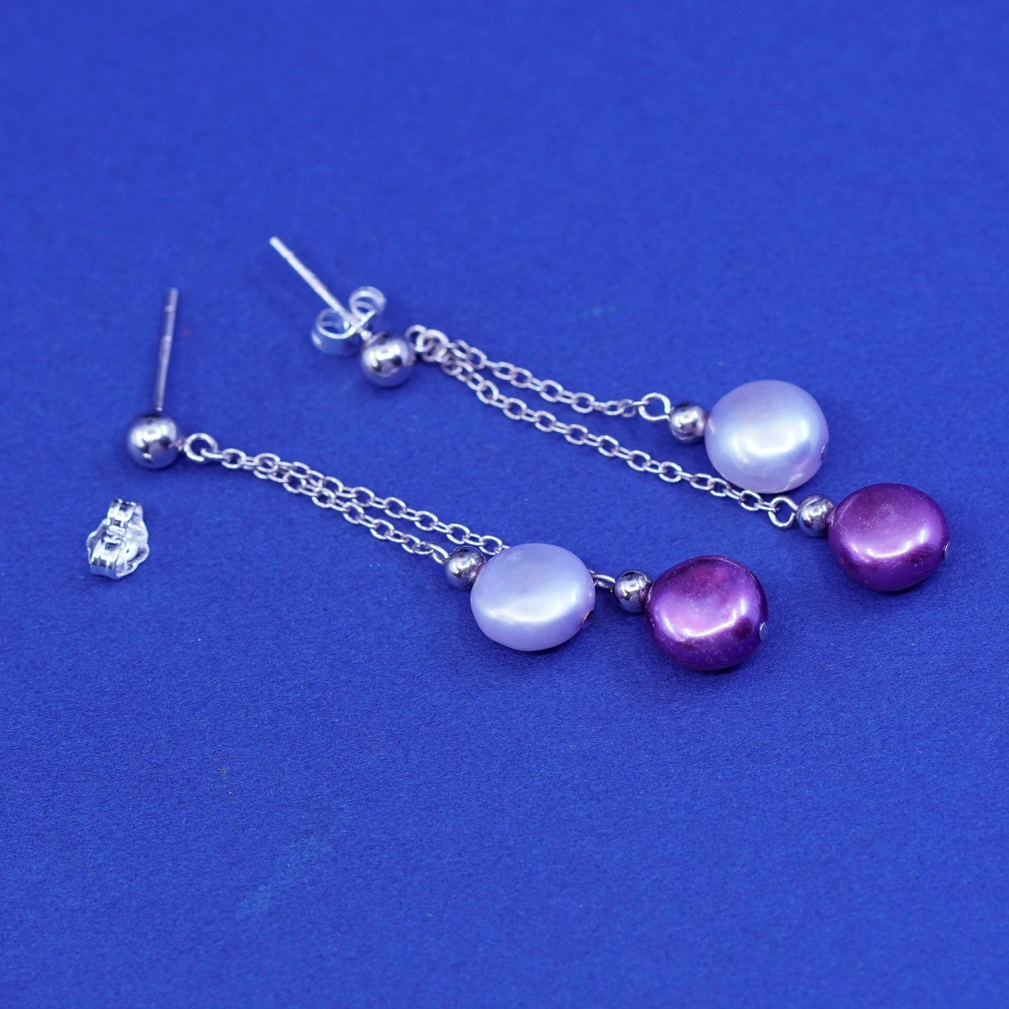 Sterling silver handmade earrings, 925 fringe with red and white pearl drops