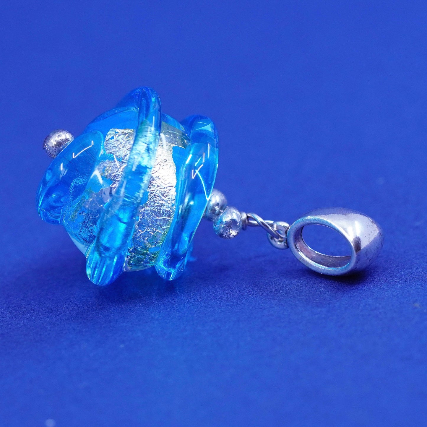 vtg AS sterling 925 silver handmade pendant with twisted dichroic foiled glass