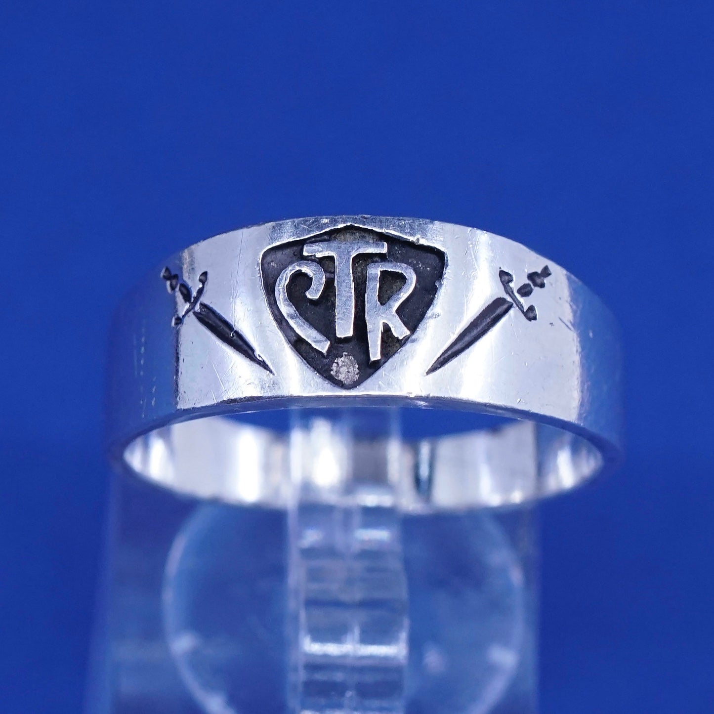 Size 10.75, vintage Sterling 925 silver handmade statement ring with CTR