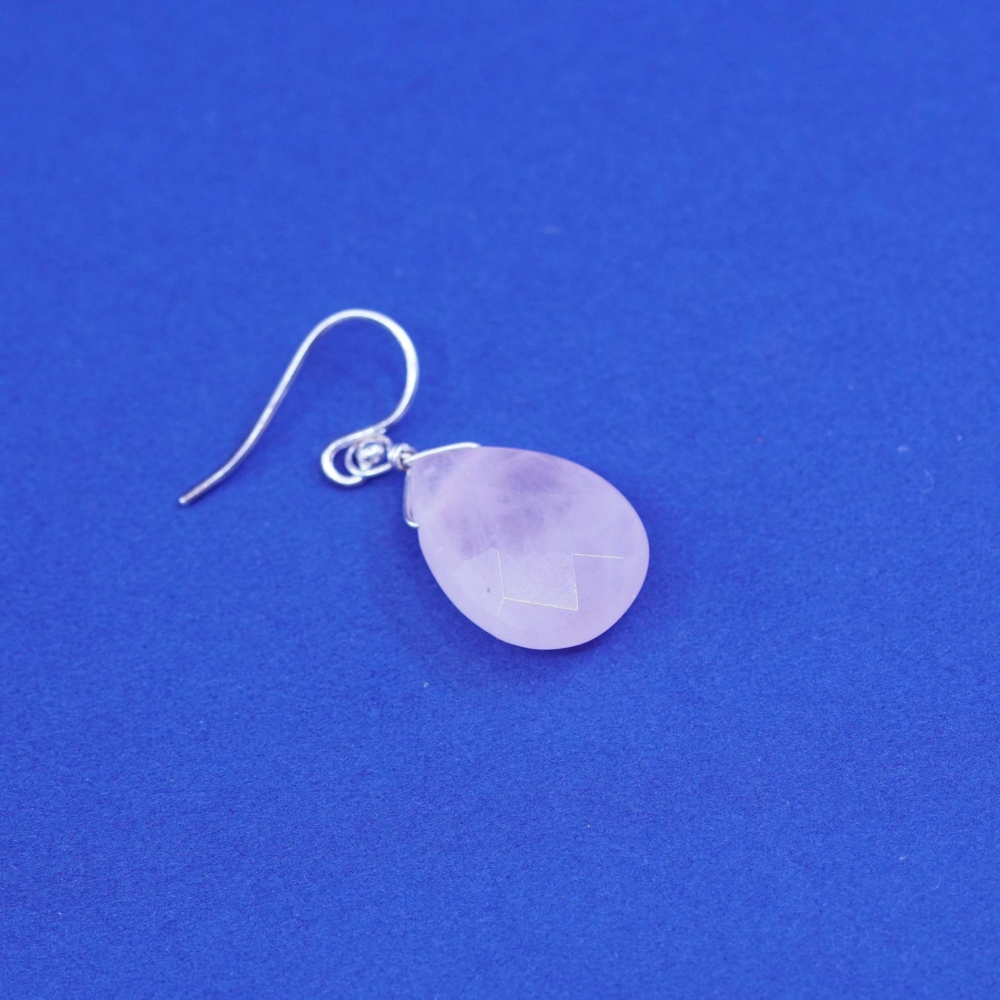 Vintage Sterling 925 silver handmade earrings with teardrop pink quartz Dangles