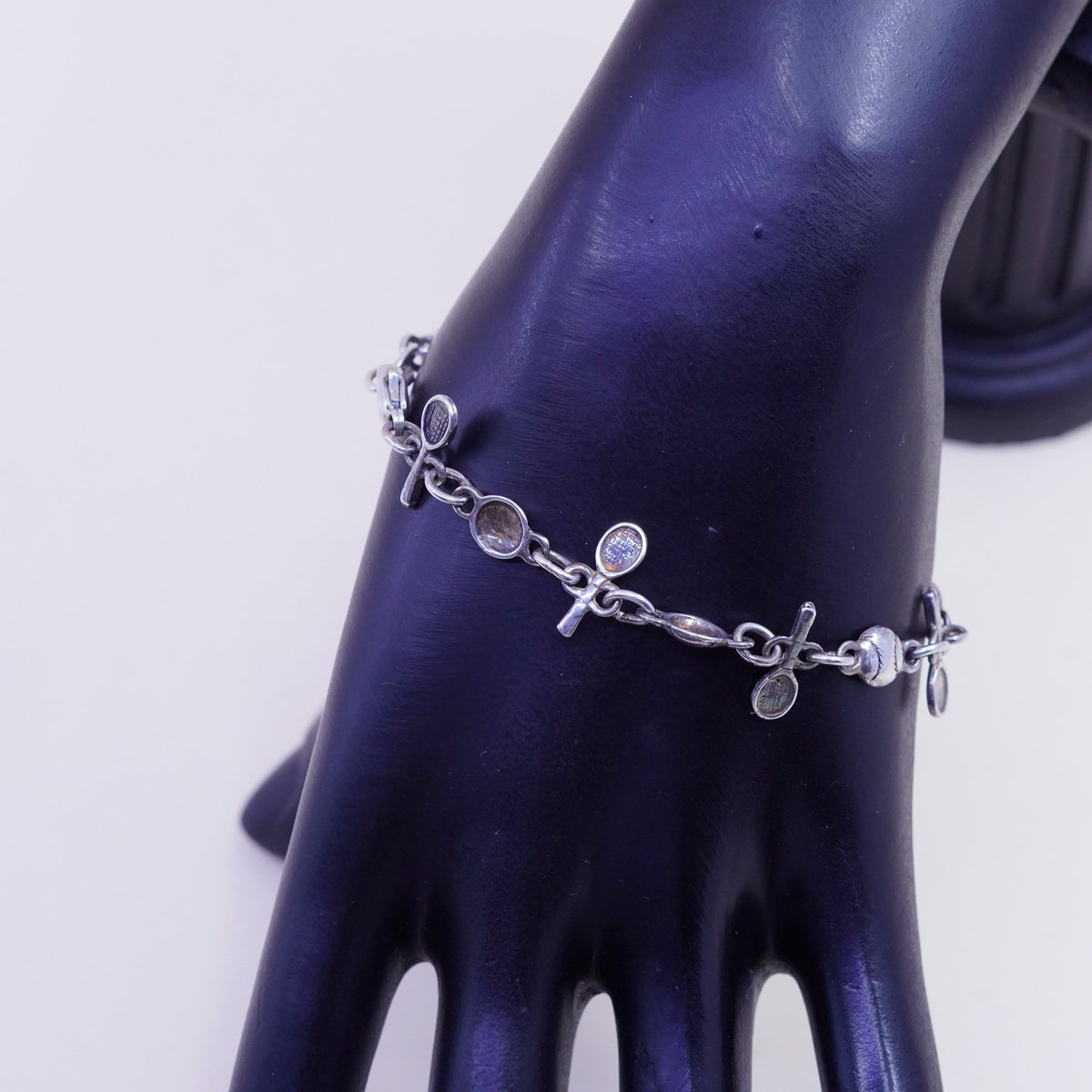 6.75”, milor sterling silver handmade bracelet, 925 tennis ball racket chain
