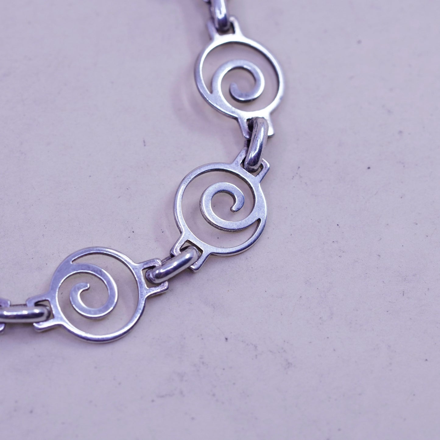 6.75”, Vintage Mexico sterling silver charm bracelet, 925 swirly link chain