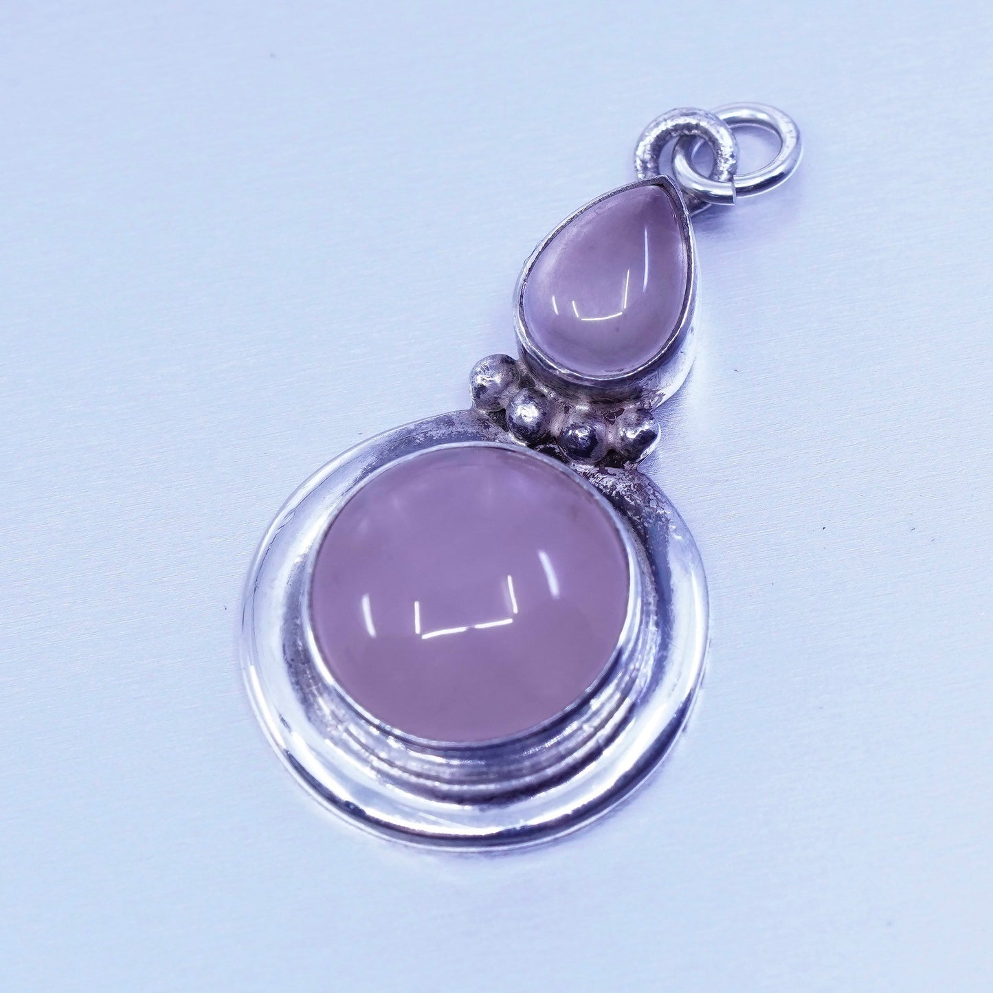 antique sterling 925 silver pendant with round rose quartz