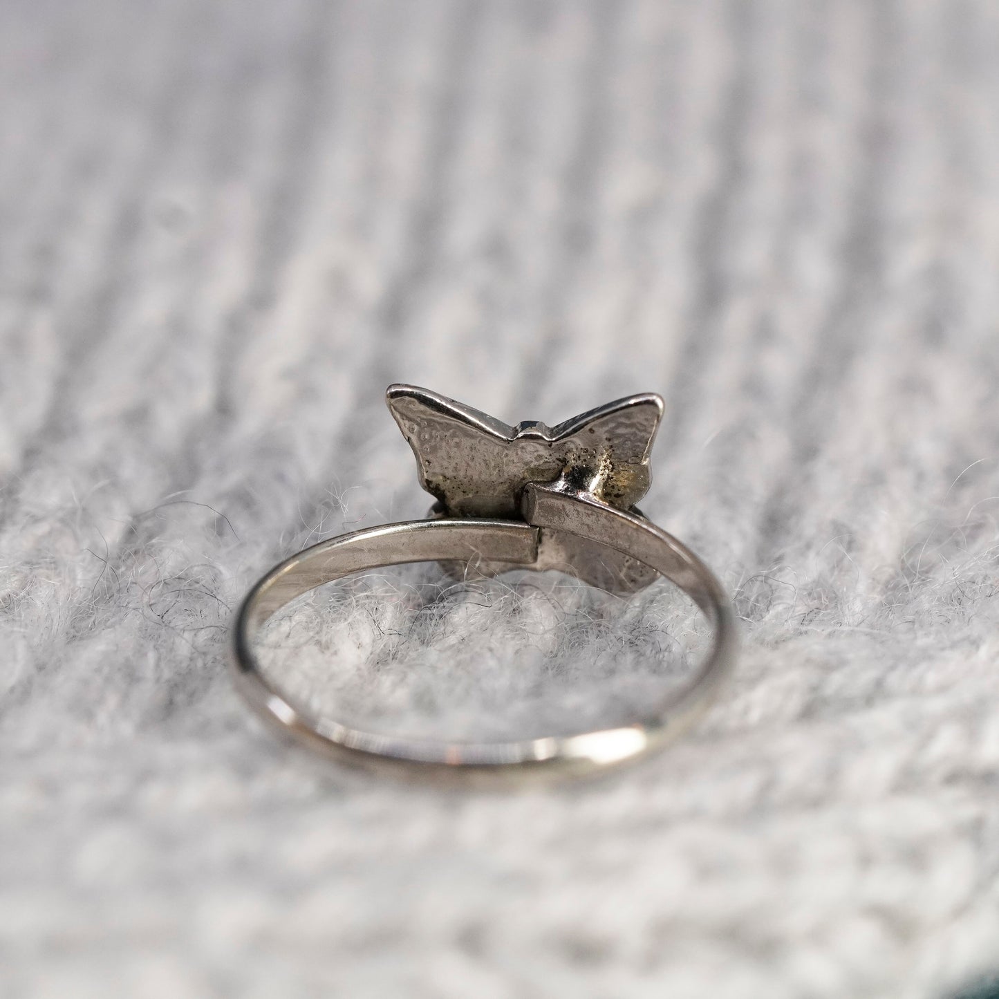 Size 4.25, Native American sterling silver ring, 925 butterfly turquoise coral