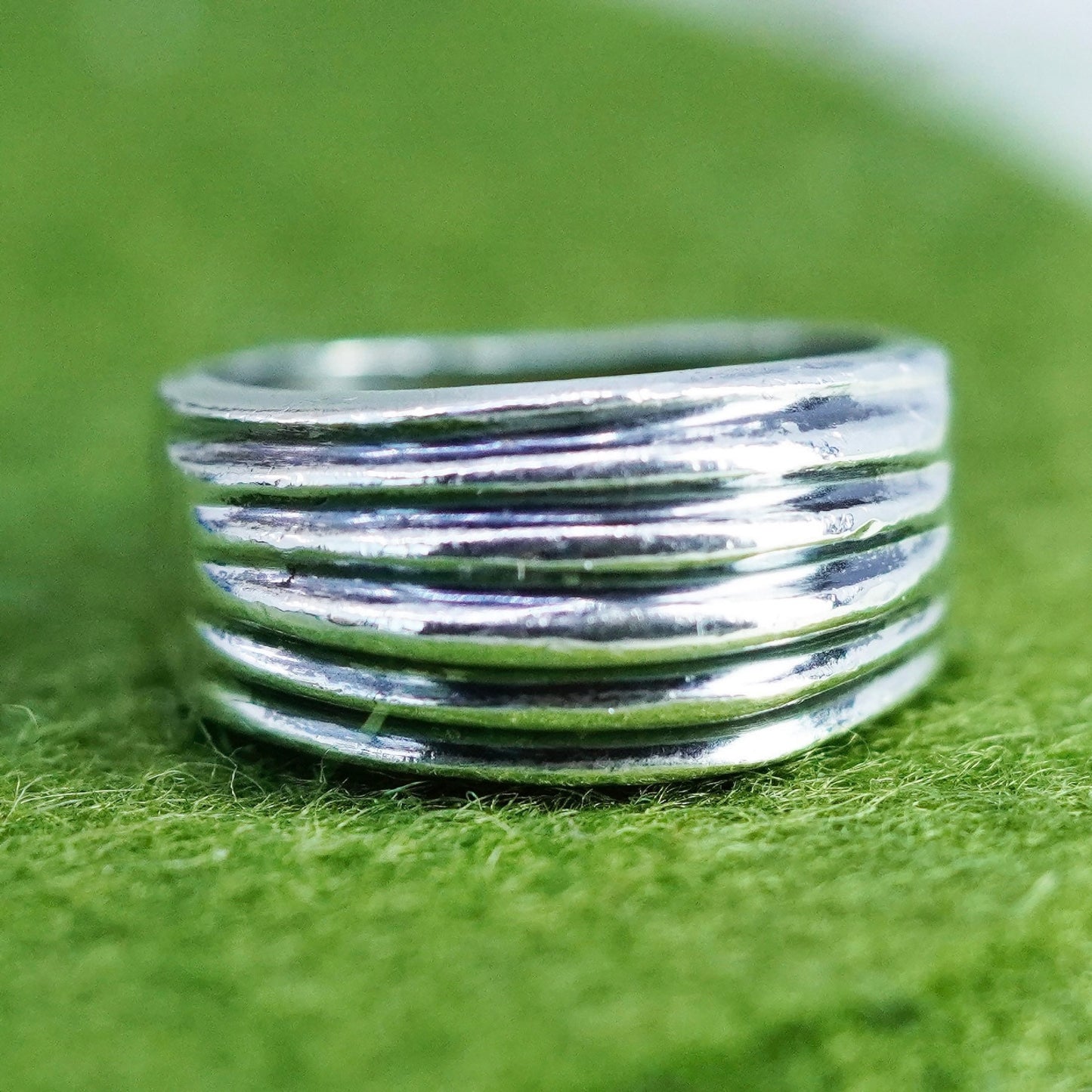 Size 6.5, VTG sterling silver handmade ribbed ring, Mexico 925 statement band