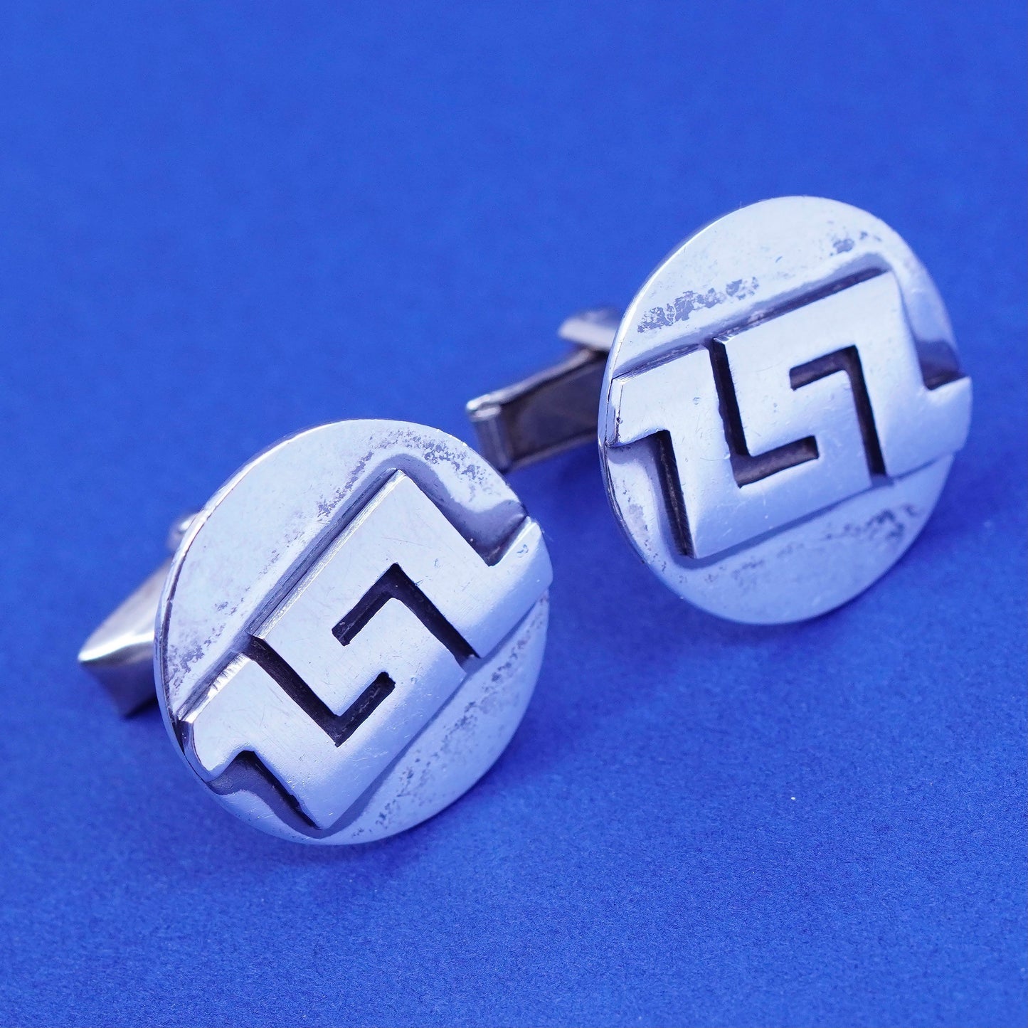 Vintage sterling silver Handmade cufflinks, Mexico 925 cuff links Greek key