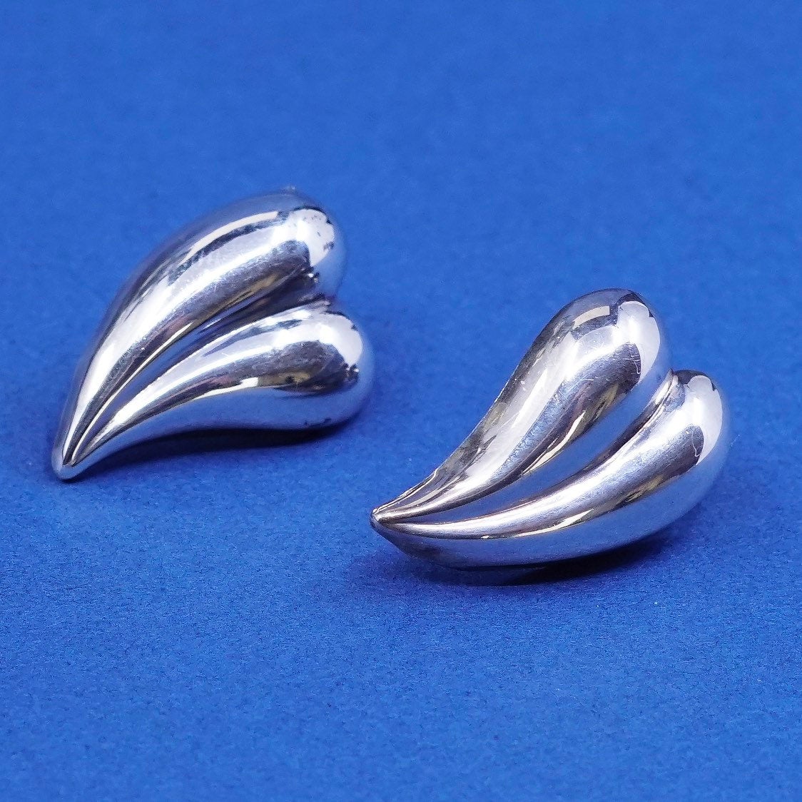 two tone Sterling silver handmade earrings, 925 heart studs