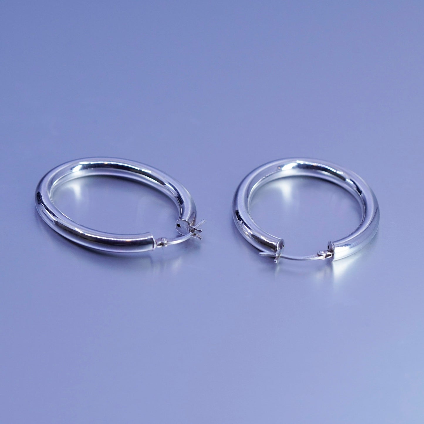 1.5”, vintage Sterling silver handmade earrings, bold 925 simple hoops