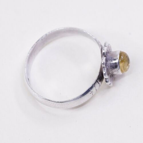 Sz 8.5, Vtg Sterling Silver handmade Ring, 925 Silver W/ citrine, Stamped 925