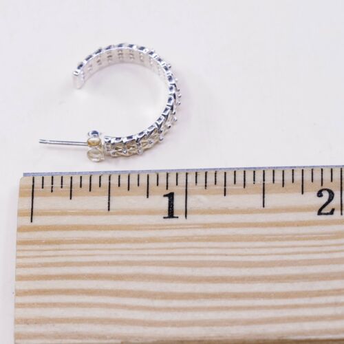 0.75”, vtg sterling silver handmade earrings, 925 Huggie w/ filigree textured