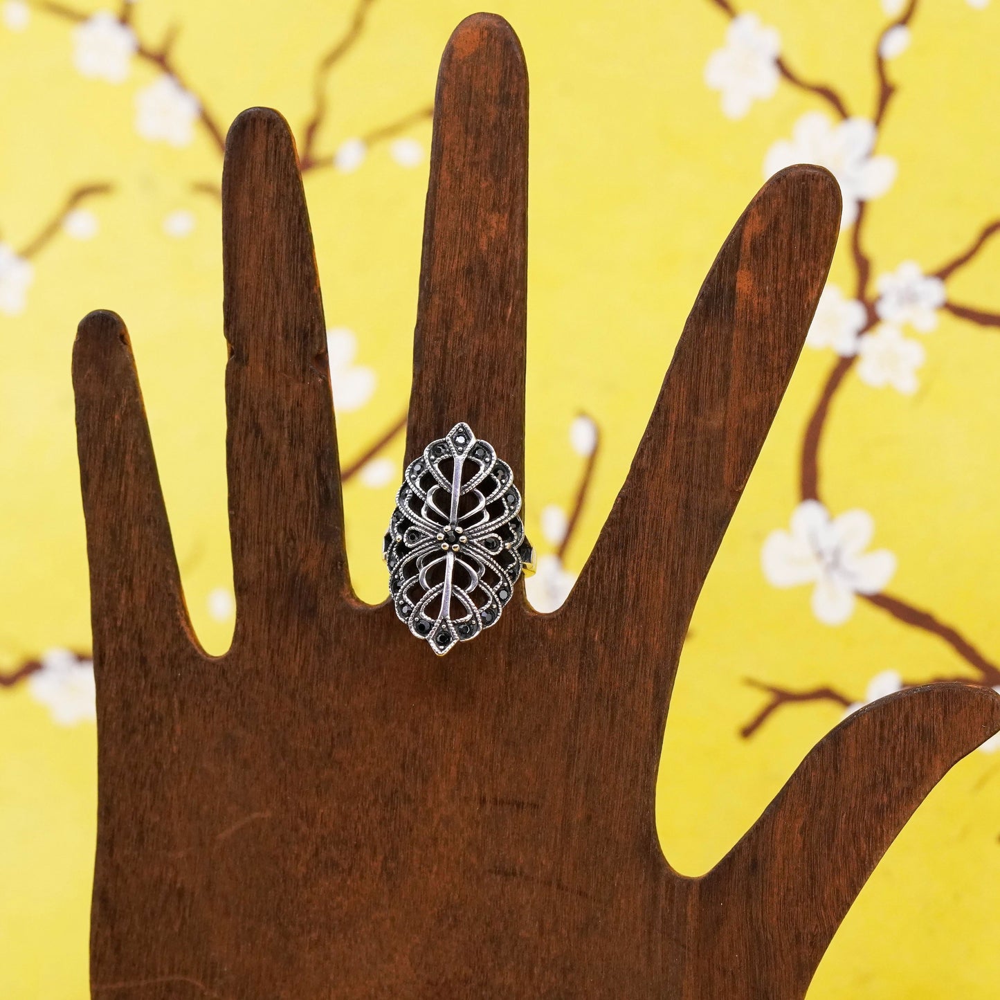 Size 7.25, Sterling silver handmade ring, southwestern, 925 band marcasite