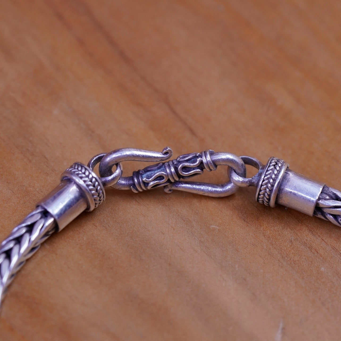 6.5”, vintage heavy Sterling silver handmade bracelet, square 925 wheat chain