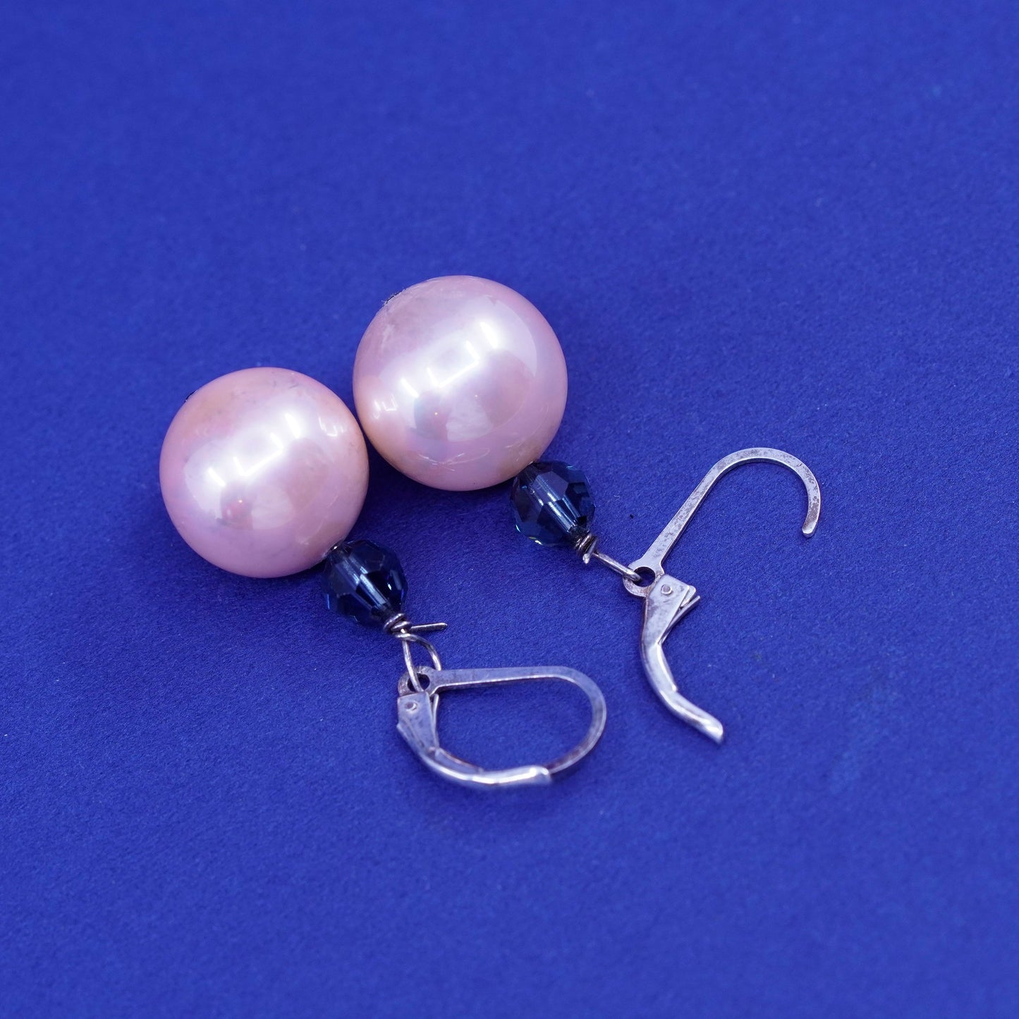 Vintage sterling silver handmade earrings, 925 hooks with crystal pink pearl