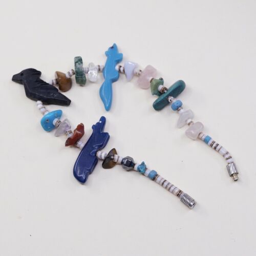 6.25”, Vtg Handmade Southwestern Bracelet, Bead Chain W/ Turquoise Bird
