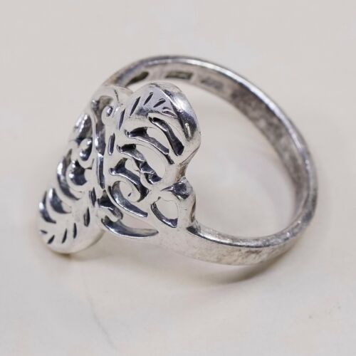 Size 8, Vtg Sterling Silver Handmade Ring, 925 Silver Band W/ Filigree Whirl
