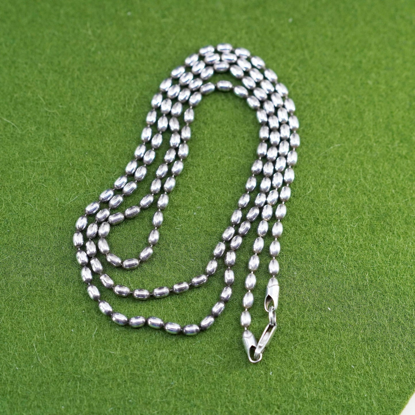 30” 3mm, vintage Italy sterling silver necklace, 925 bead chain