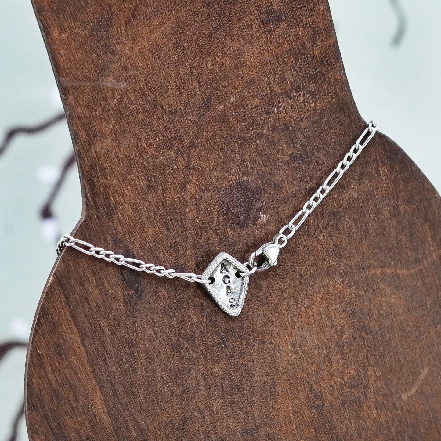 9”, sterling 925 silver bracelet, Italy figaro chain anklet with charm “ACAB