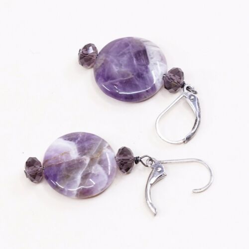 Vtg STERLING 925 SILVER Modern Handmade earrings with Fluorite dangles