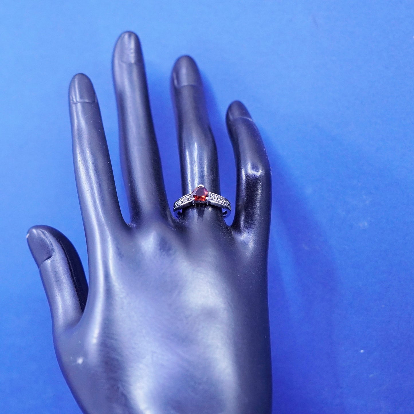 Size 7.25, Sterling silver handmade ring, 925 stackable band heart marcasite