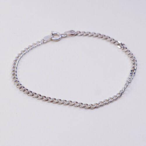 7”, 3mm, Vtg Italy Milor Sterling Silver Bracelet, curb Chain, Stamped 925