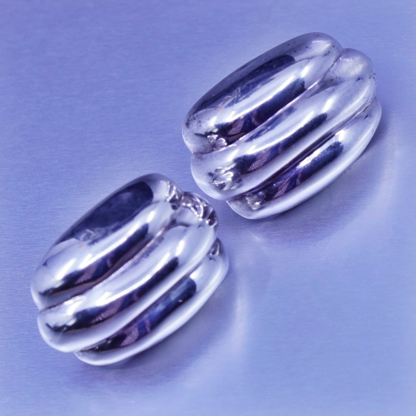 Vintage Sterling 925 silver handmade earrings, puffy ribbed studs
