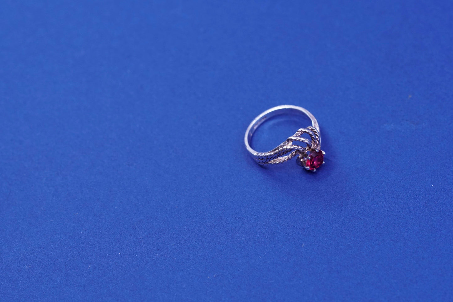 Size 4.75, vintage Sterling 925 silver handmade ring with Ruby