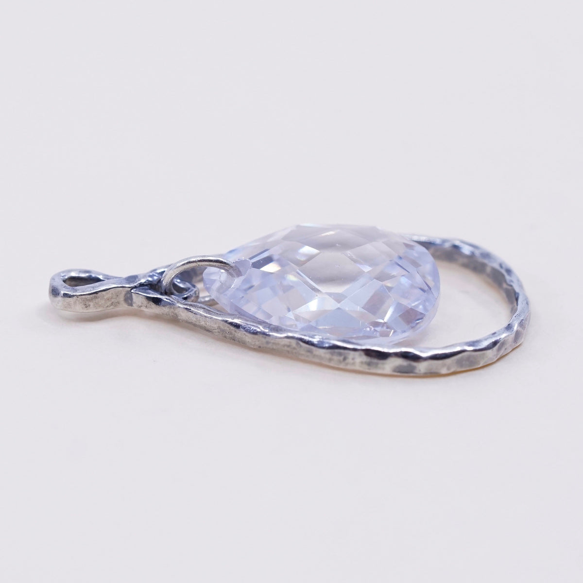 vtg sterling sterling silver handmade pendant, 925 charm with teardrop crystal