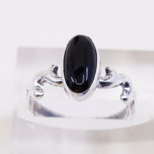 Sz 9.75, Navajo Lowell Draper Sterling 925 Silver Handmade Ring W/ Obsidian