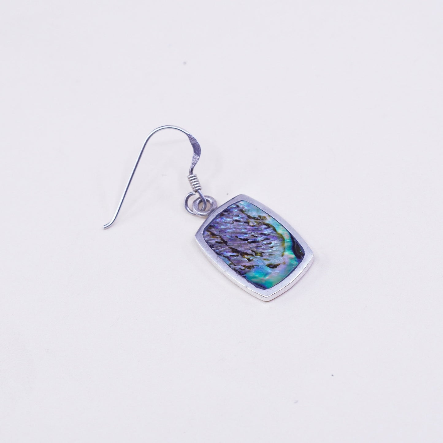 Vintage sterling 925 silver handmade oval earrings with abalone