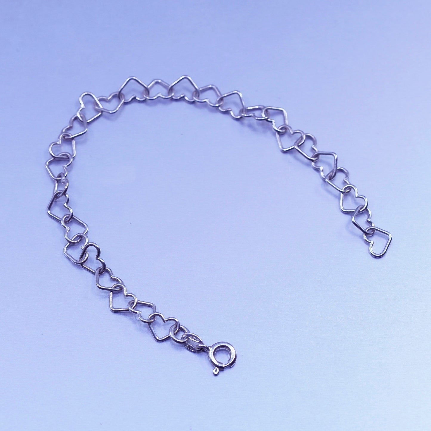6.5”, vintage Sterling 925 silver handmade bracelet, heart chain