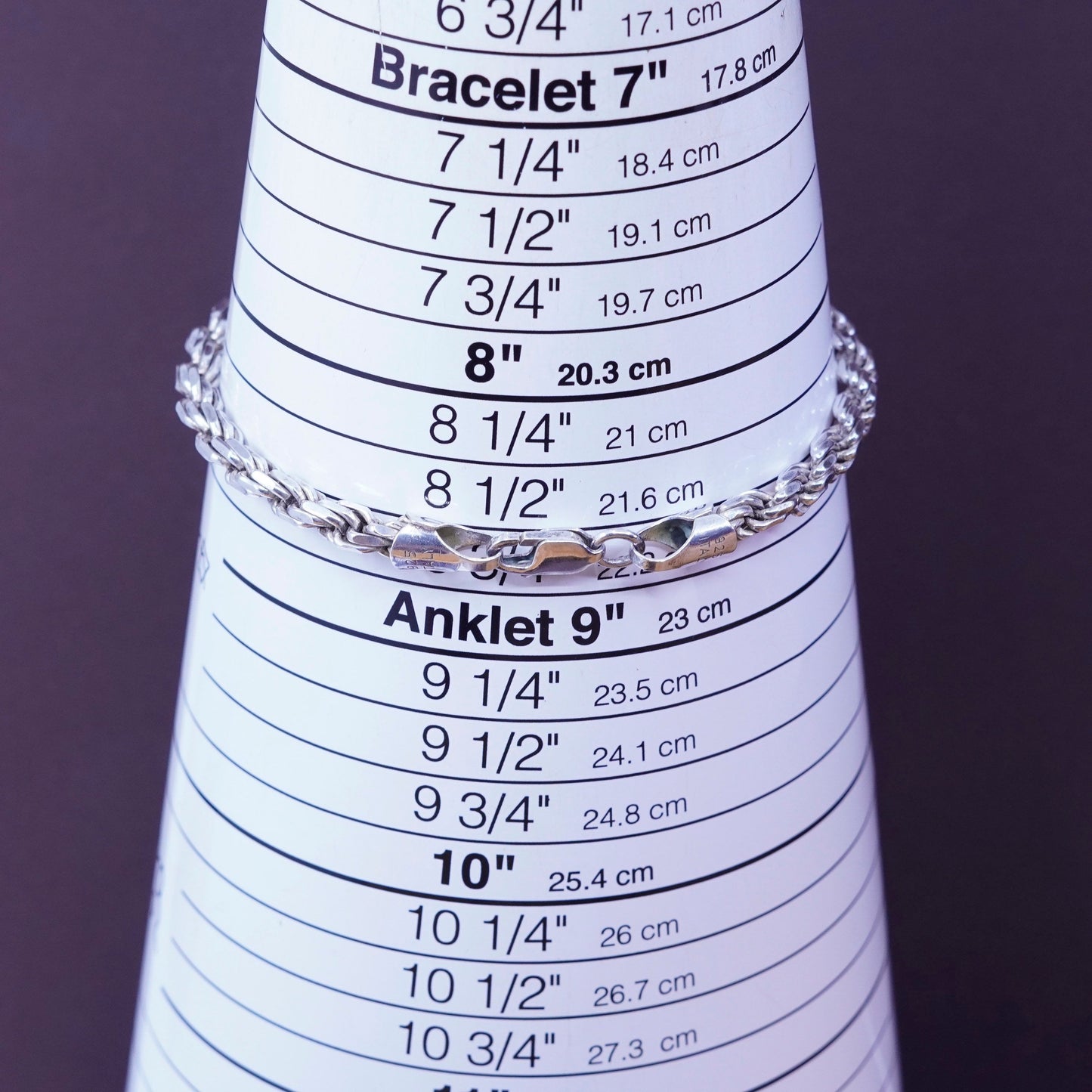 8.75”, 5mm, vintage PGDA Sterling silver bracelet, Italy 925 men’s rope chain