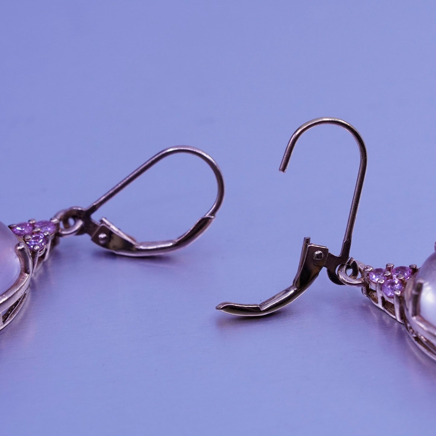 Vintage vermeil rose gold filled Sterling 925 silver earrings w/ pink cz quartz