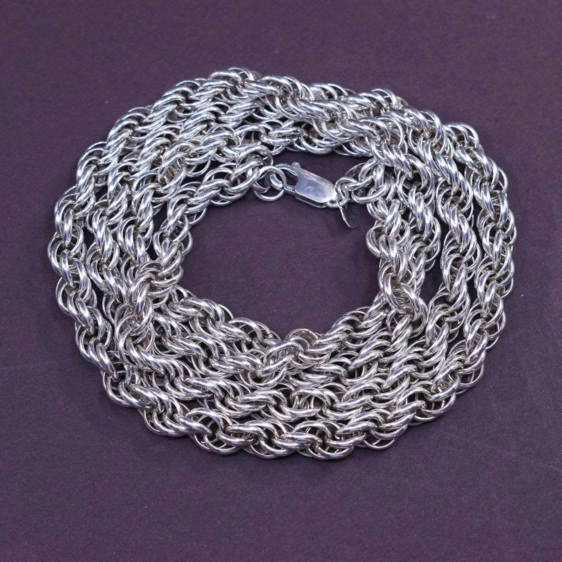 26, 6mm, vtgSterling silver necklace, Italy 925 Singapore chain, stamped 925