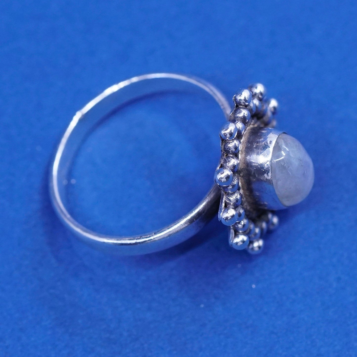 Size 6, vintage DIXI Sterling 925 silver handmade ring with moonstone and beads