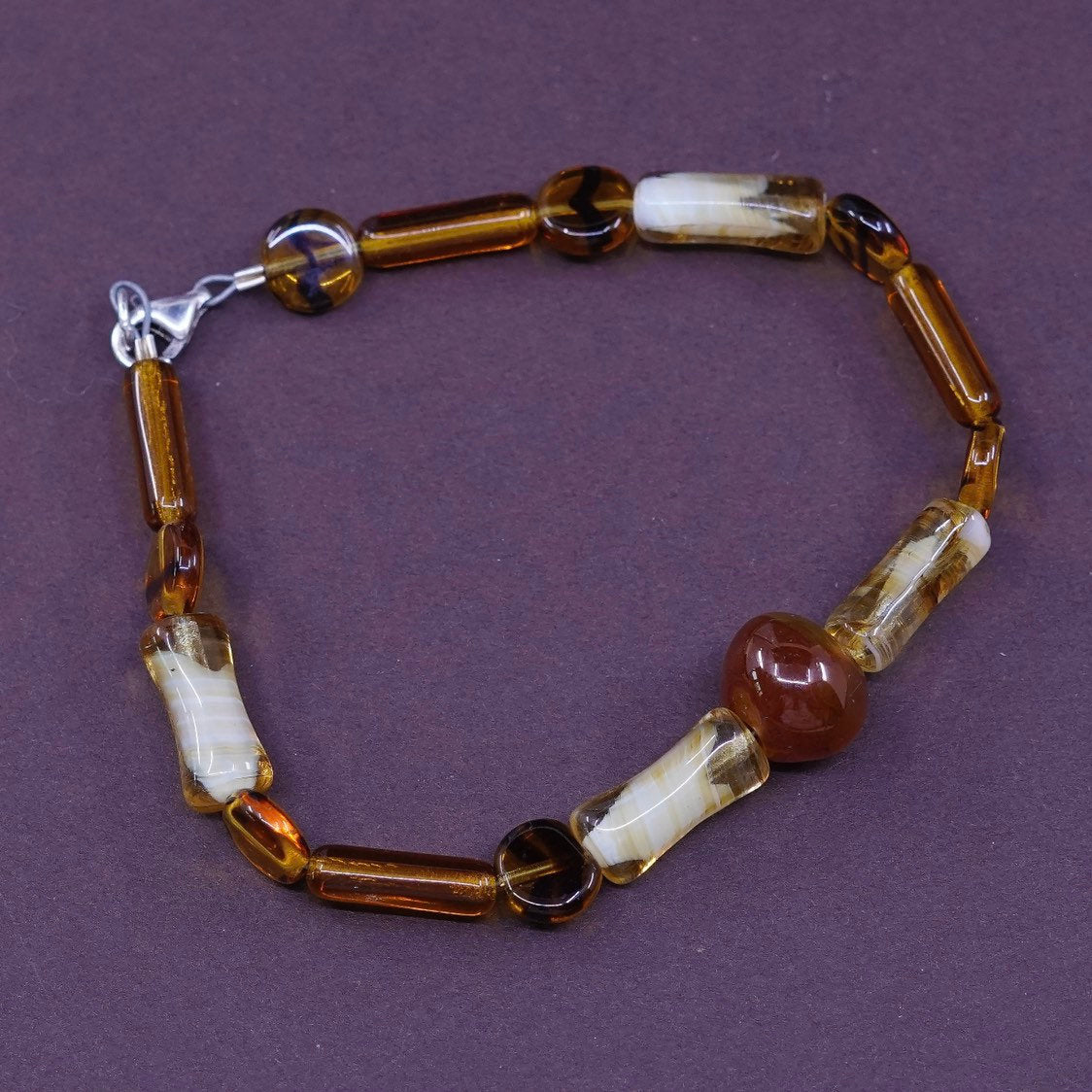 6.75", vtg Sterling silver handmade bracelet, 925 clasp w/ Amber agate