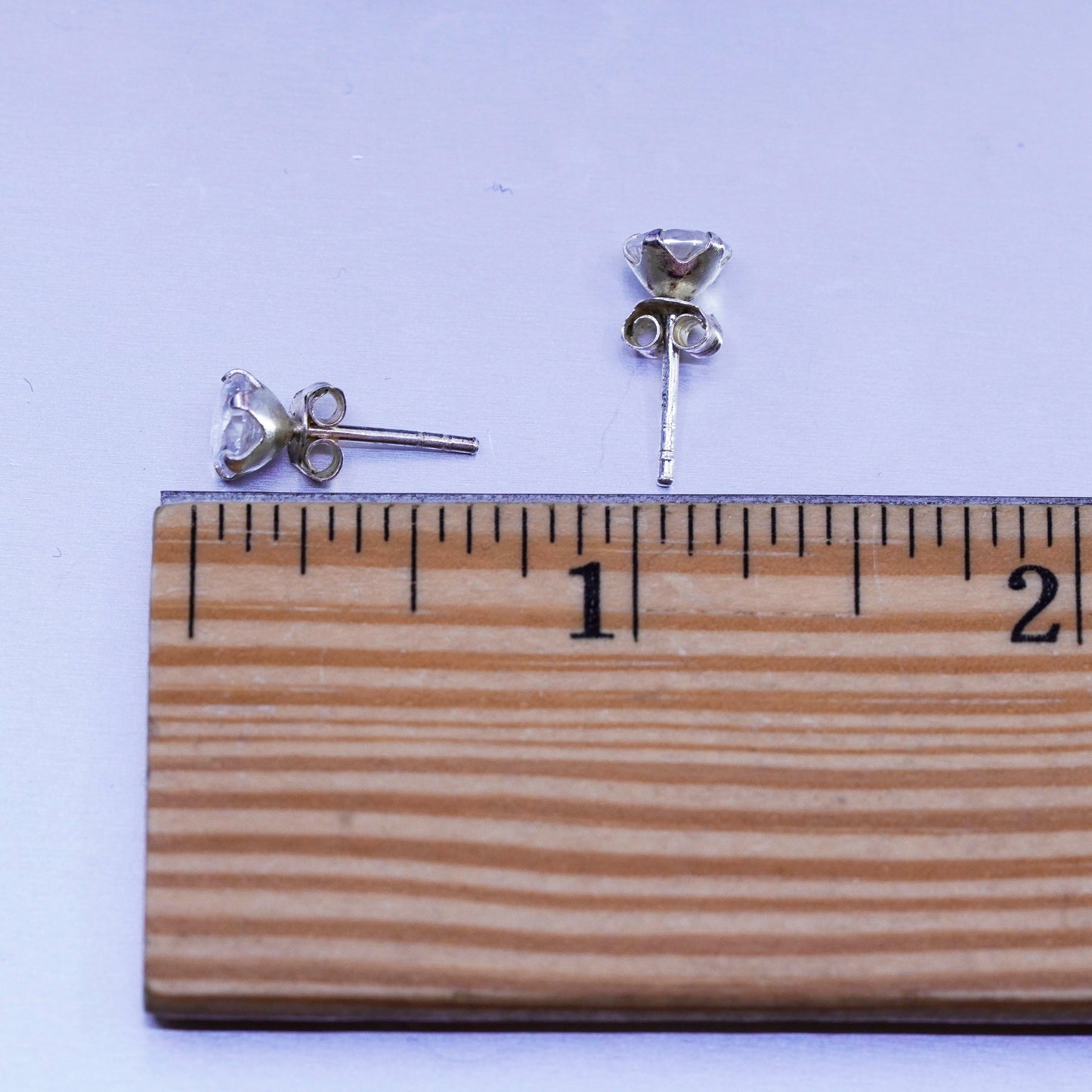 5mm, Vintage Sterling 925 silver earrings, studs with cz inlay