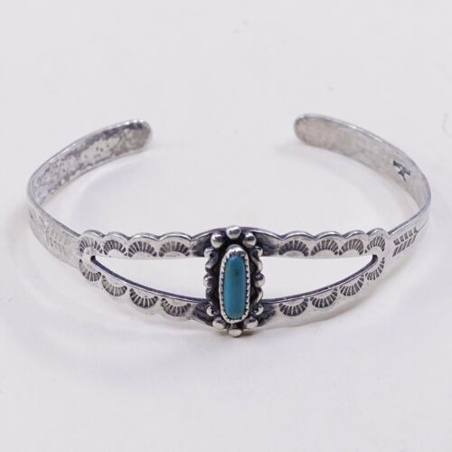 5.5”, Vtg Navajo Native American Handmade Turquoise Sterling 925 Cuff Bracelet