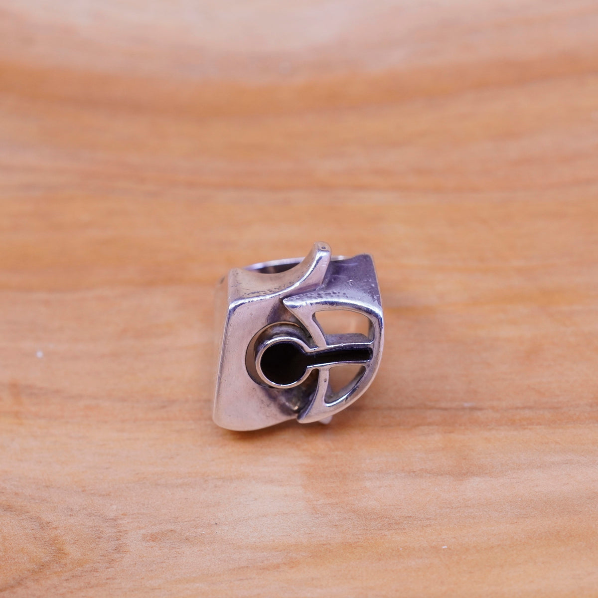 Size 5.5, vintage Sterling silver handmade ring, modern 925 band with onyx
