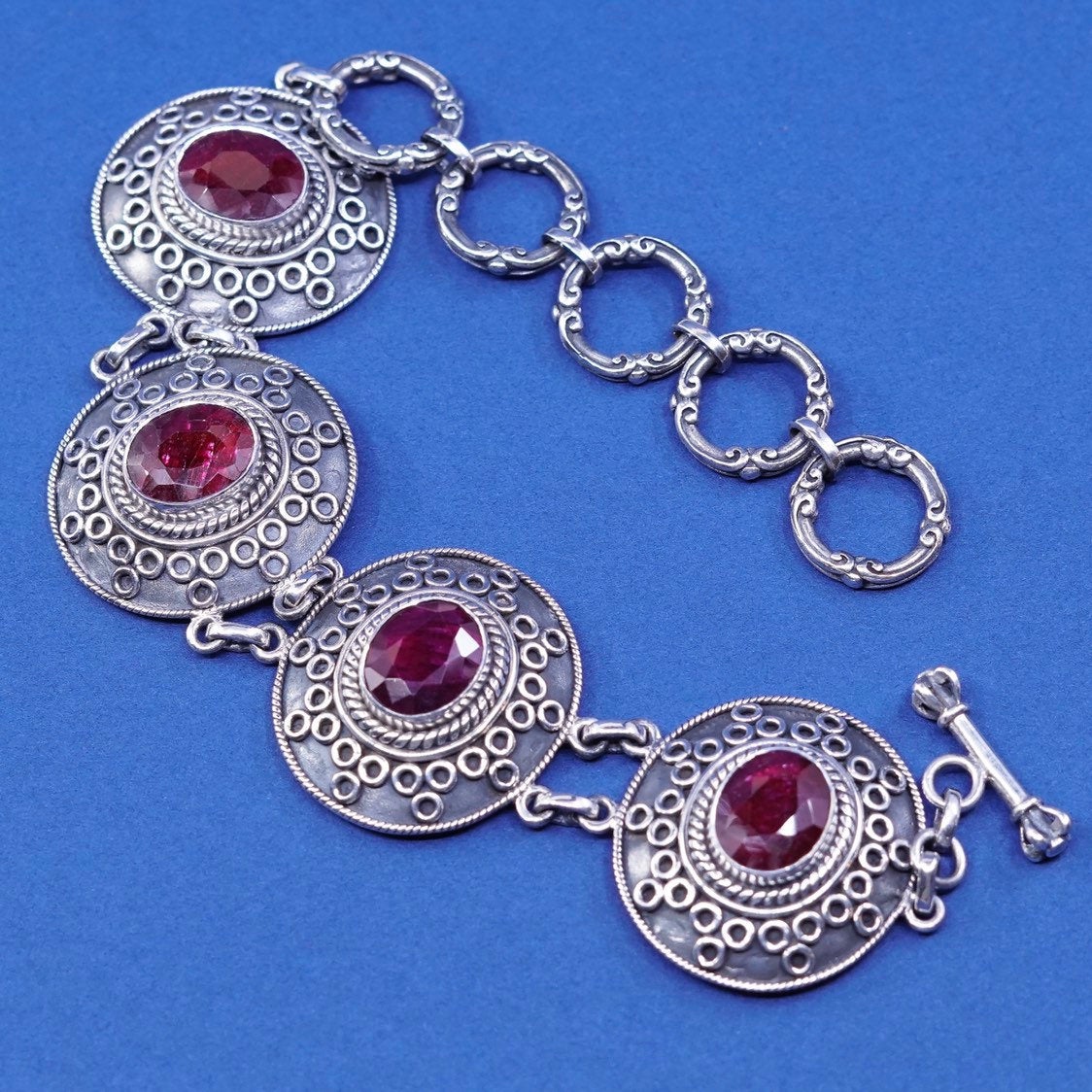 6”+2”, Benham Samuel BJC sterling silver handmade bracelet 925 w/ garnet