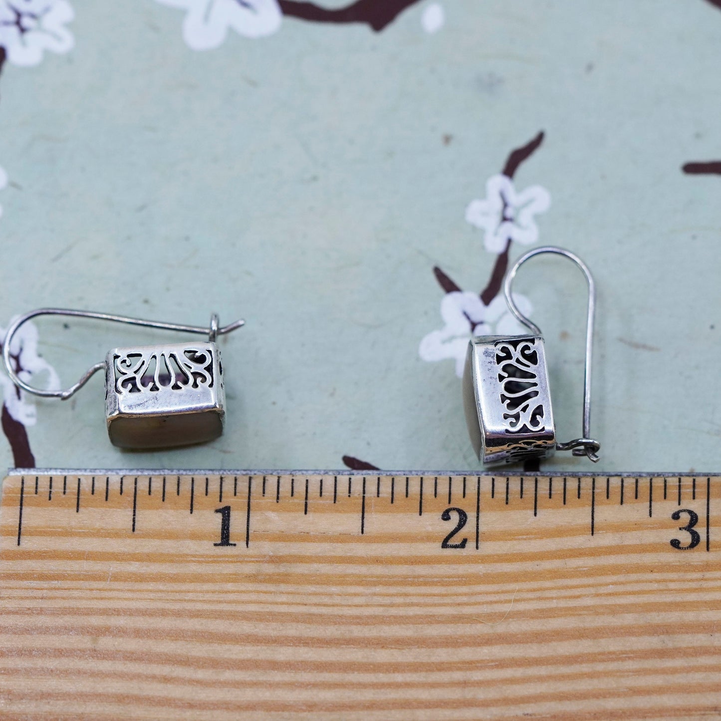 Vintage Sterling 925 silver handmade earrings with jasper drops