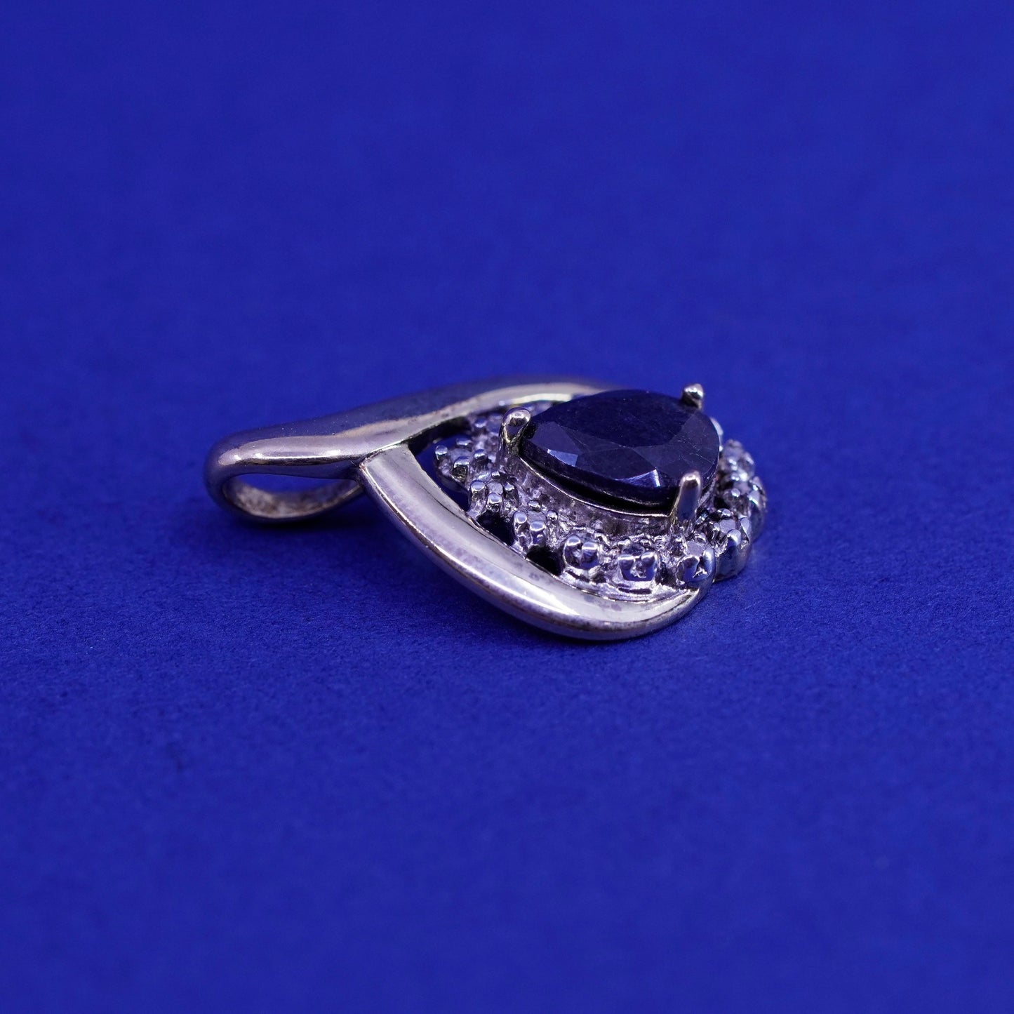 Vintage vermeil gold Sterling silver pedant, 925 teardrop with sapphire diamond